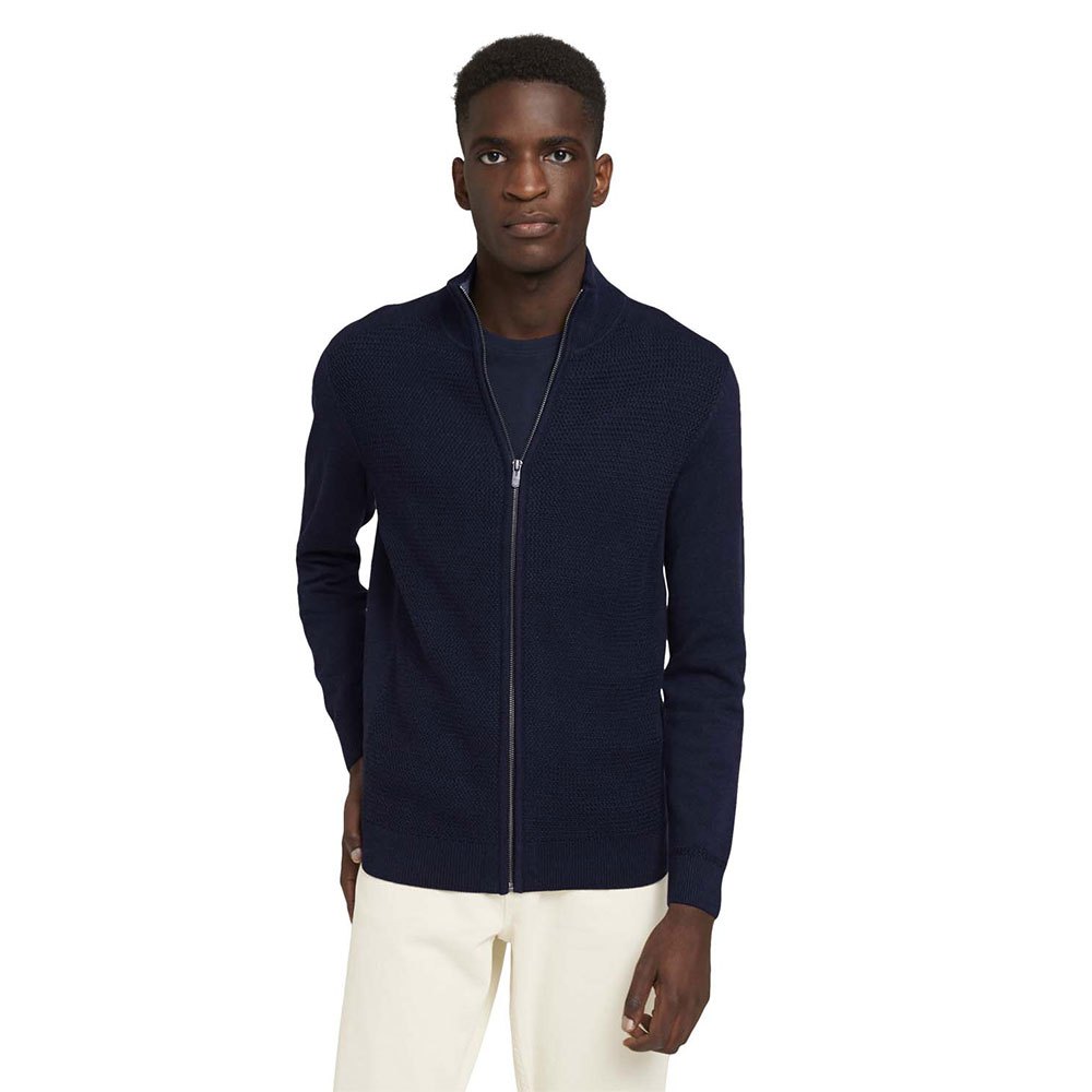 Tom Tailor Basic Structure Zip Pullover 2XL Knitted Navy Melange günstig online kaufen