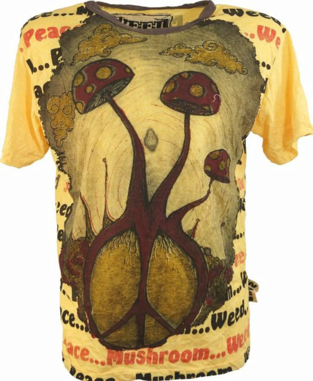 Guru-Shop T-Shirt Weed T-Shirt - Pilz mangogelb alternative Bekleidung, Goa günstig online kaufen