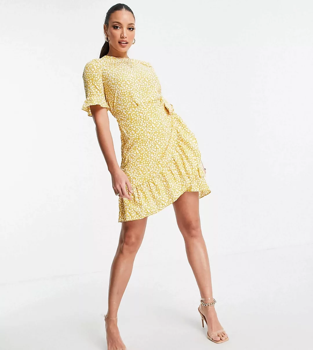 Vero Moda Tall – Gelb gepunktetes Minikleid mit Volants günstig online kaufen