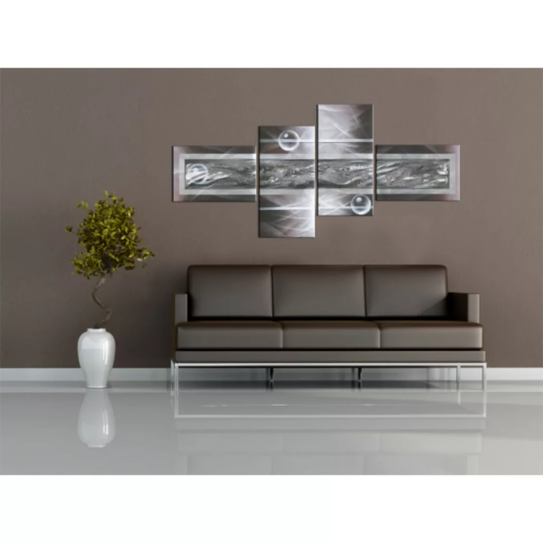 Leinwandbild Silberner Raum, umgeben von Blasen - Abstraktion in Grautönen günstig online kaufen