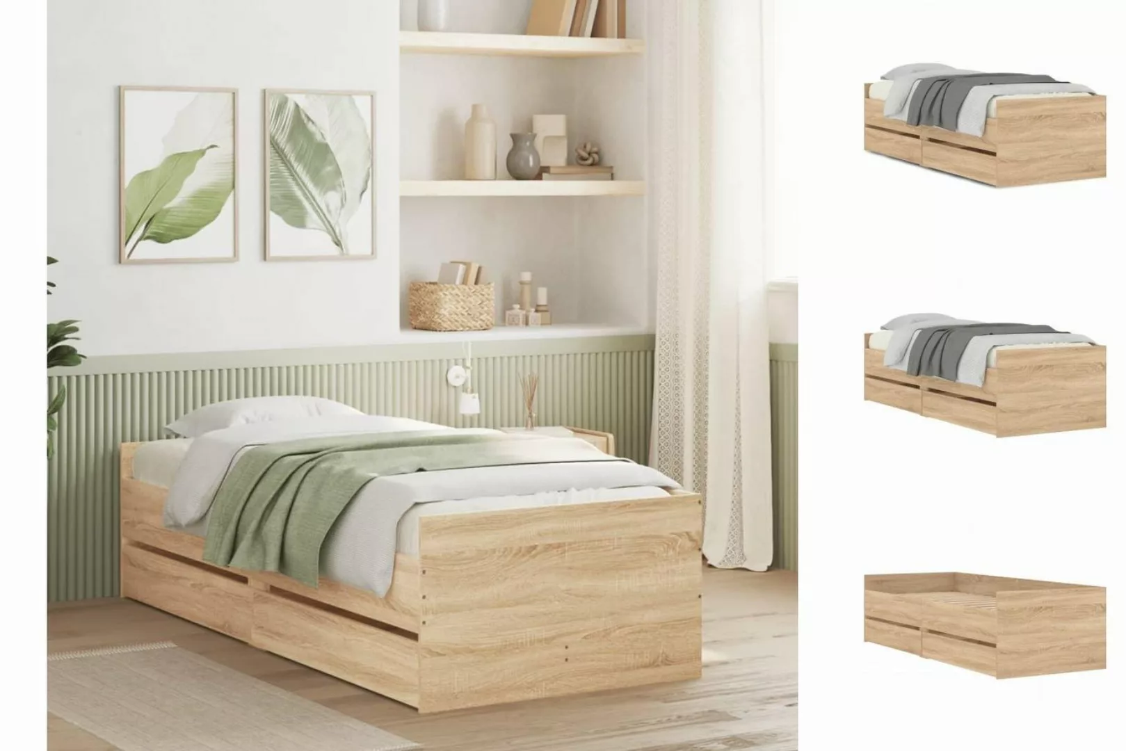 vidaXL Bettgestell Bett mit Schubladen Sonoma-Eiche 75x190 cm Bett Bettgest günstig online kaufen