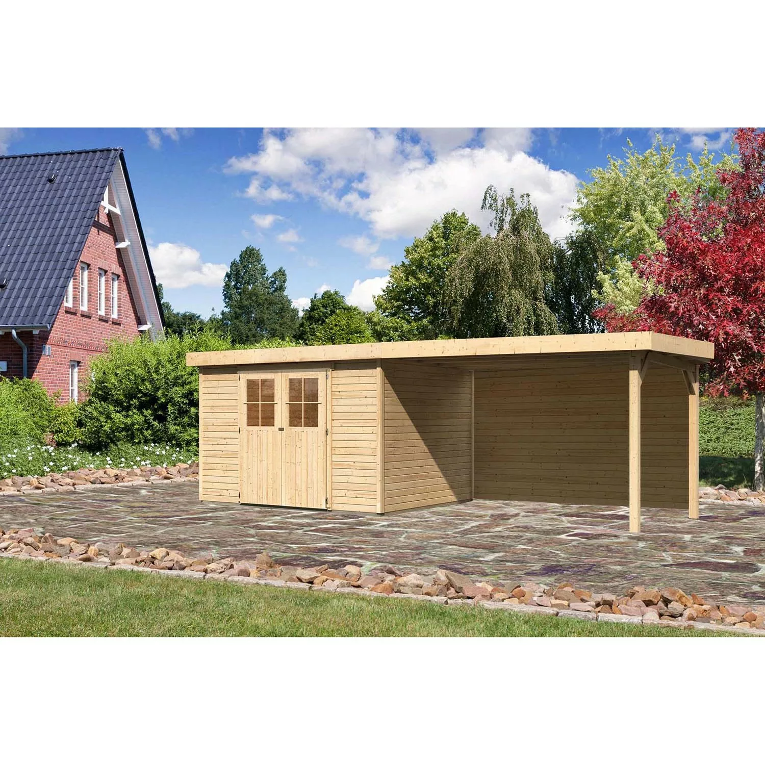 Karibu Holz-Gartenhaus Boras Natur Flachdach Unbehandelt 298 cm x 242 cm günstig online kaufen