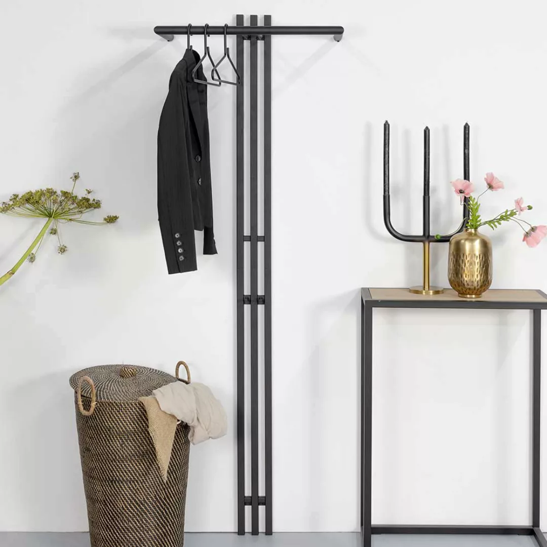 Metall Garderobenpaneel in Schwarz 190 cm hoch günstig online kaufen