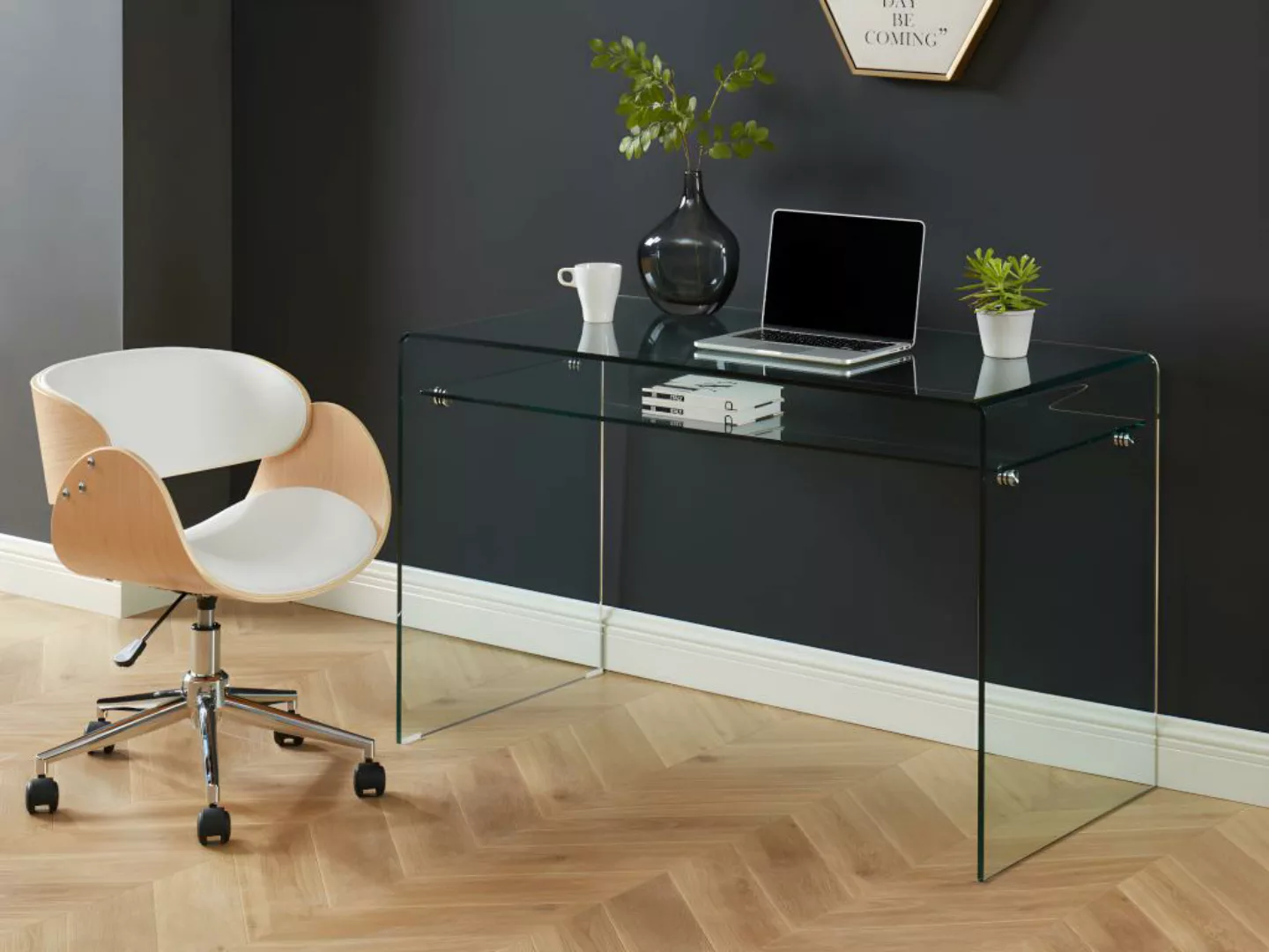 Schreibtisch mit 1 Ablage - Glas - STILEOS günstig online kaufen