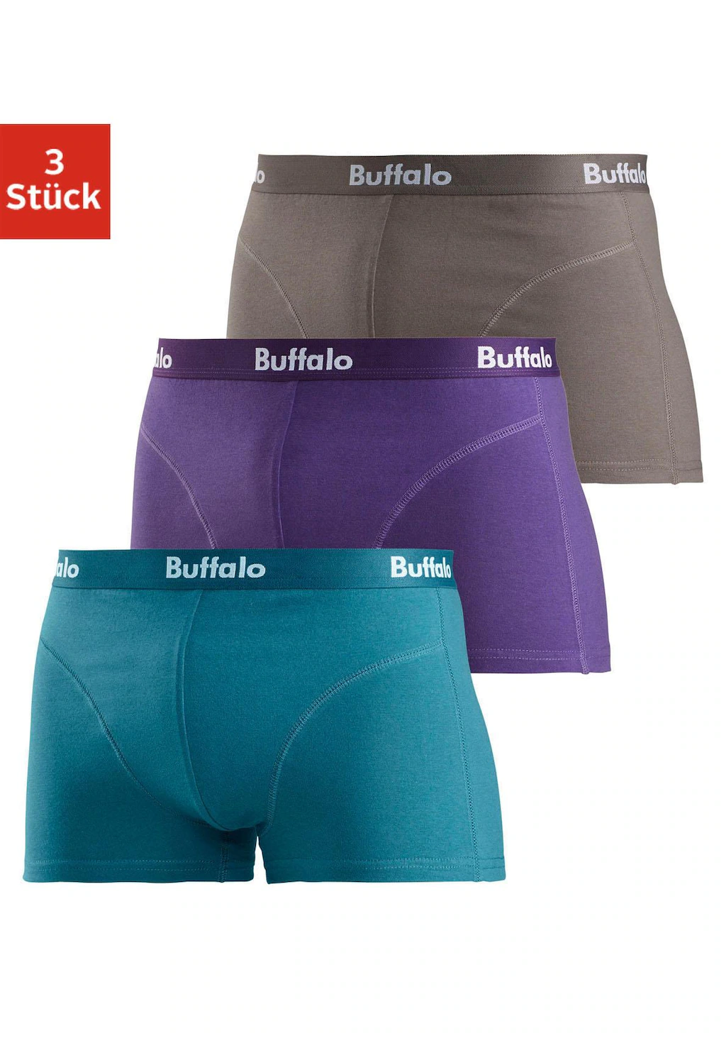 Buffalo Boxer "Boxershorts für Herren", (Packung, 3 St.), mit Overlock-Näht günstig online kaufen