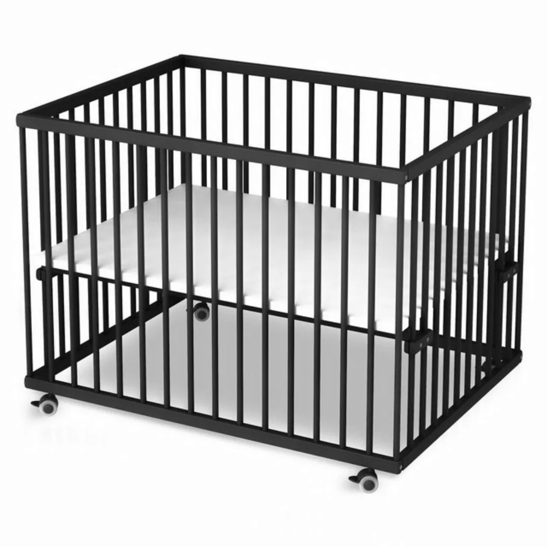 Sämann Babybett Laufgitter 75x100 cm mit Matratze Cloud Air - Black Edition günstig online kaufen