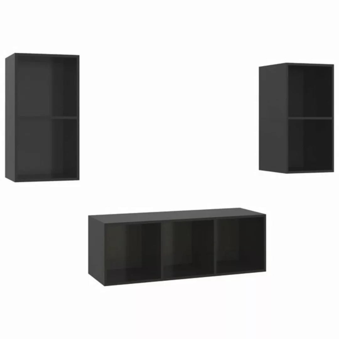 vidaXL Kleiderschrank 3-tlg TV-Schrank-Set Hochglanz-Schwarz Spanplatte günstig online kaufen