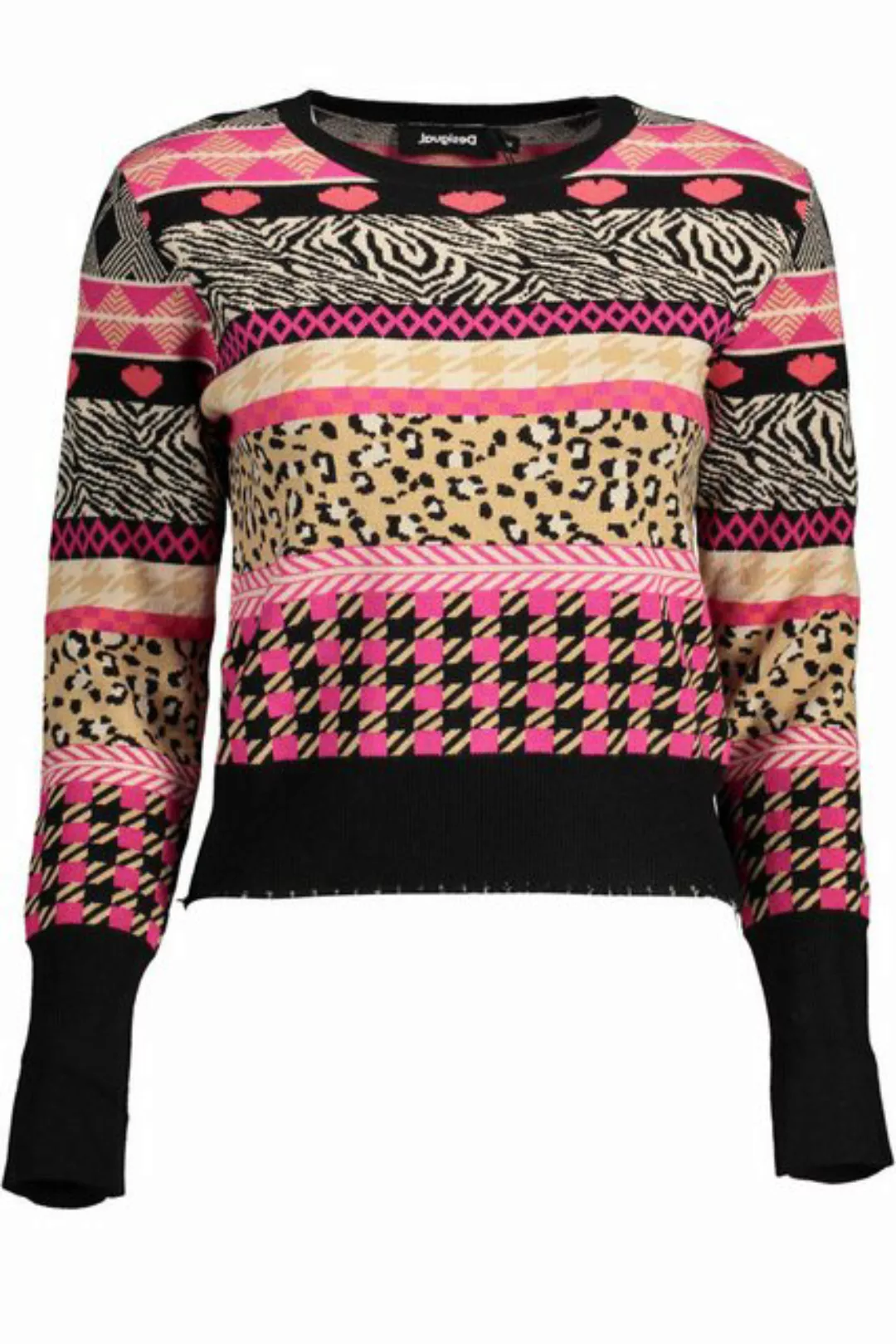 Desigual Strickpullover Schwarzer Damenpullover mit Kontrastdetails und Run günstig online kaufen