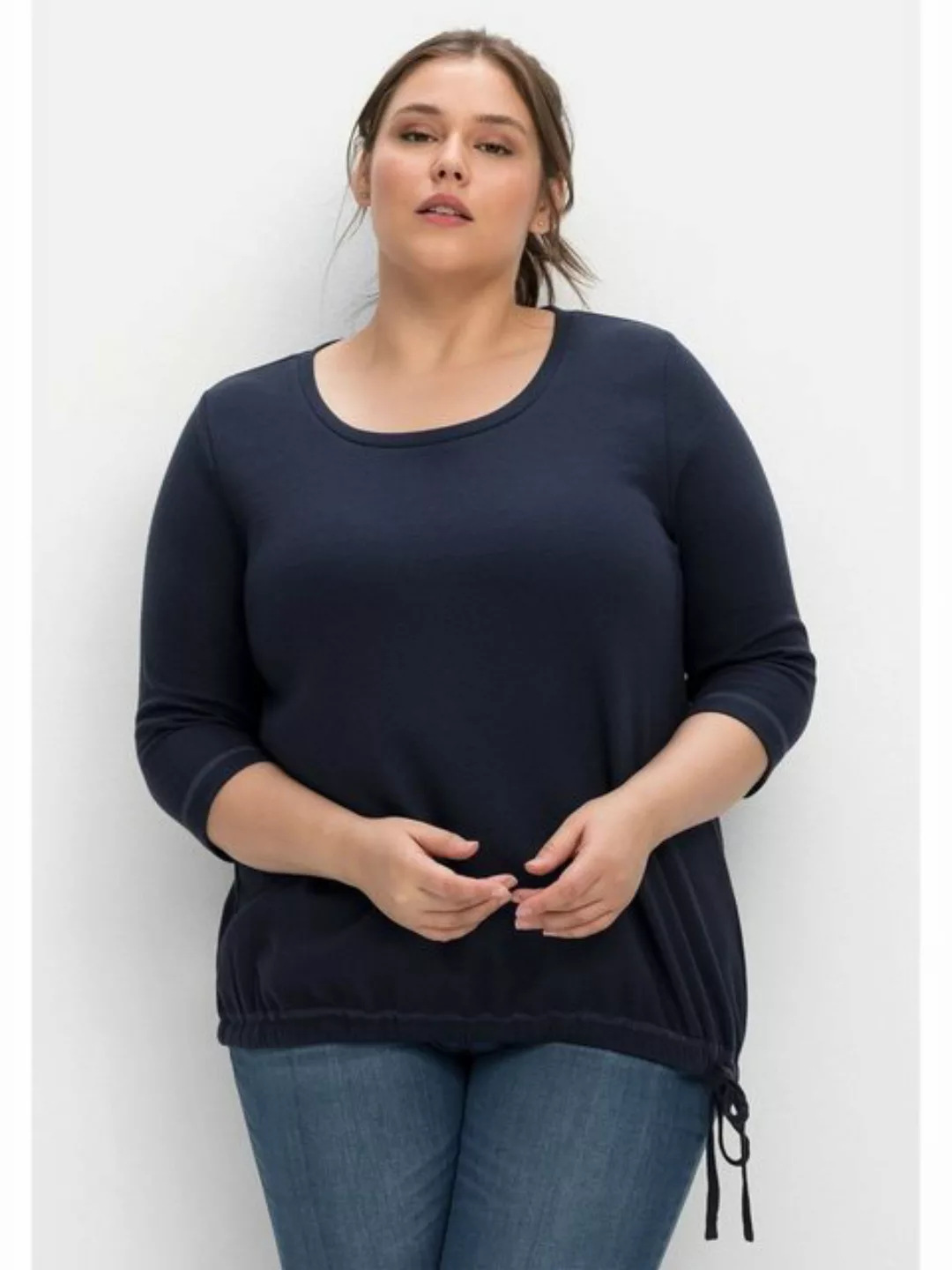 Sheego 3/4-Arm-Shirt "Große Größen", mit Tunnelzug am Saum, strukturierte W günstig online kaufen