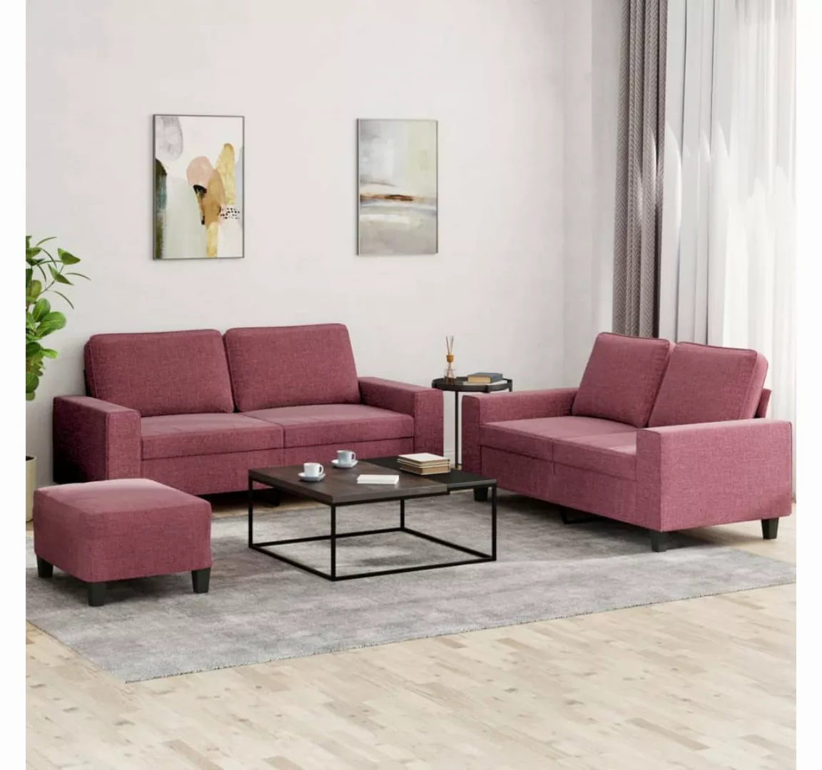 vidaXL Sofa Sofagarnitur Set mit Kissen Stoff, 3-tlg., Rot günstig online kaufen