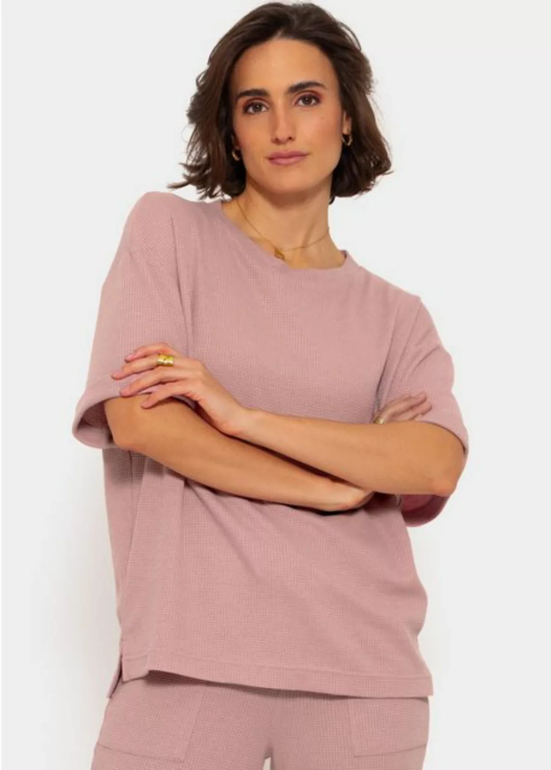 SASSYCLASSY Kurzarmshirt Shirt in Waffelpiqué Oversize T-Shirt mit Struktur günstig online kaufen