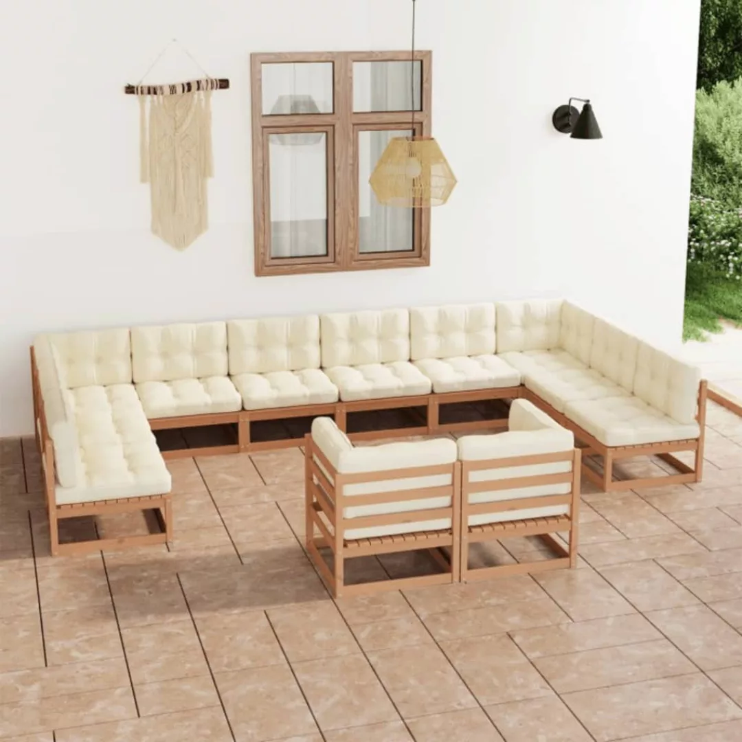 12-tlg. Garten-lounge-set Kissen Honigbraun Kiefer Massivholz günstig online kaufen