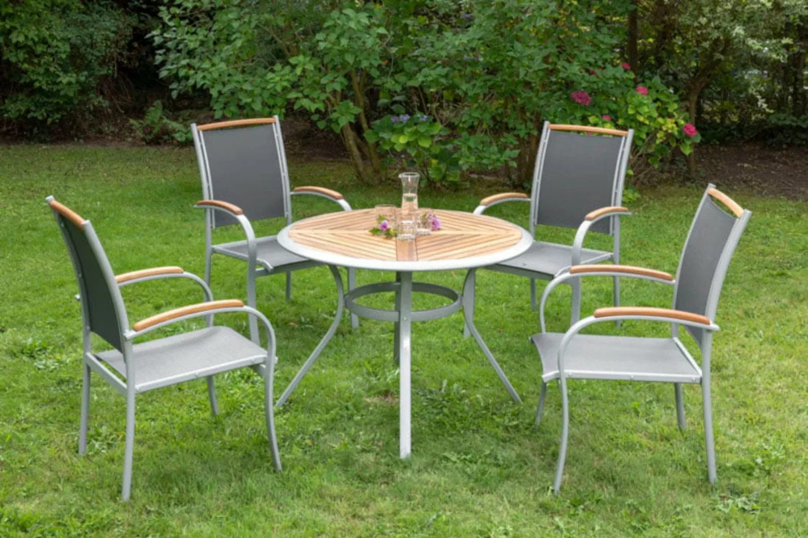 MERXX Garten-Essgruppe "Siena", (Set, 5 tlg.), 4 Sessel, stapelbar, Tisch Ø günstig online kaufen