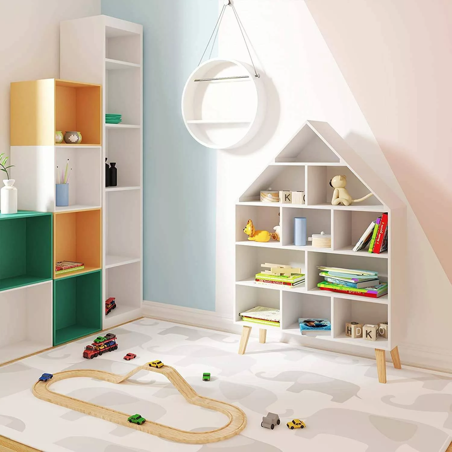 Woltu Bücherregal, 1-tlg., Standregal Hausform Kinderregal günstig online kaufen