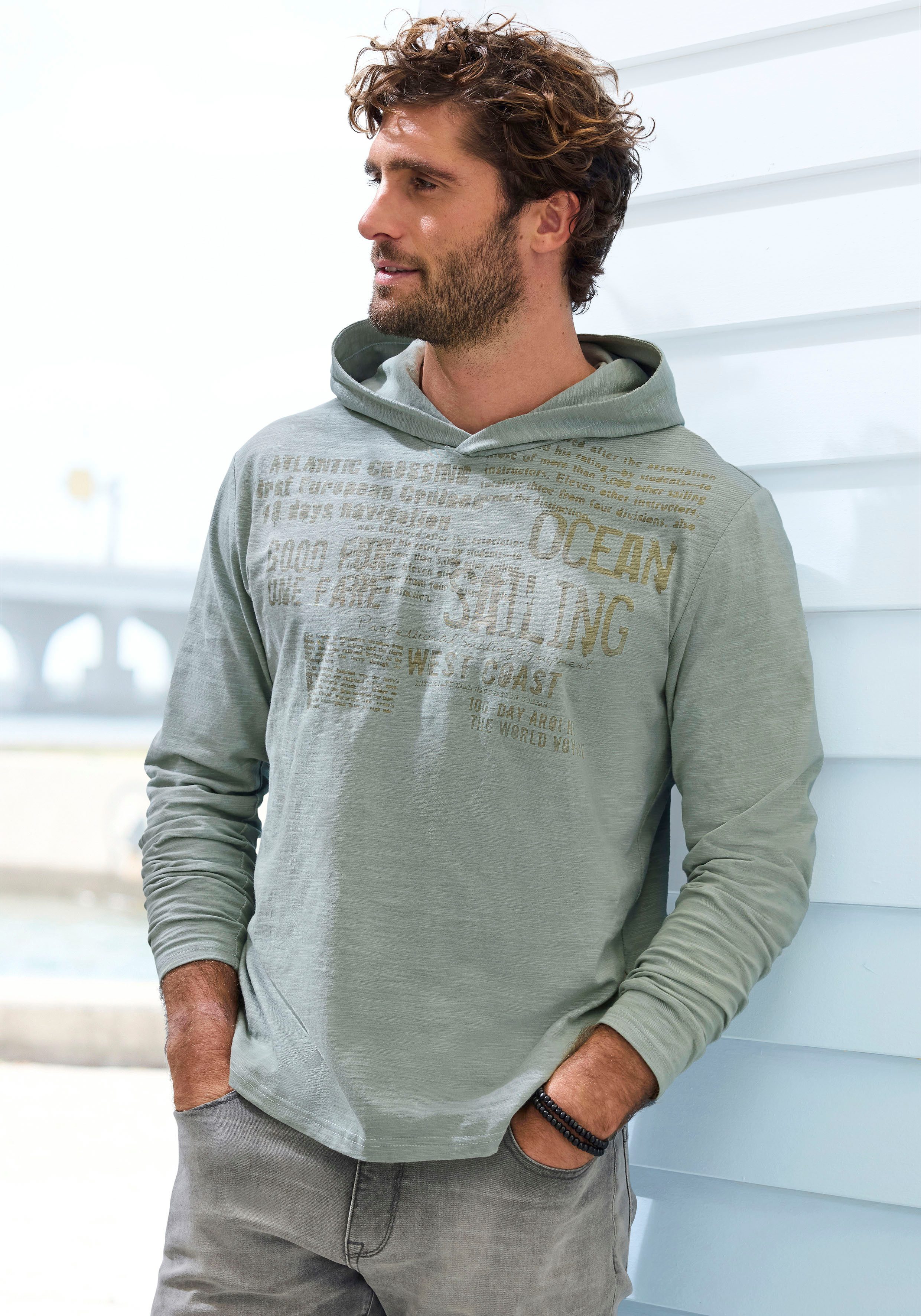 John Devin Kapuzenshirt, Langarmshirt bedruckt mit Kapuze aus strukturierte günstig online kaufen