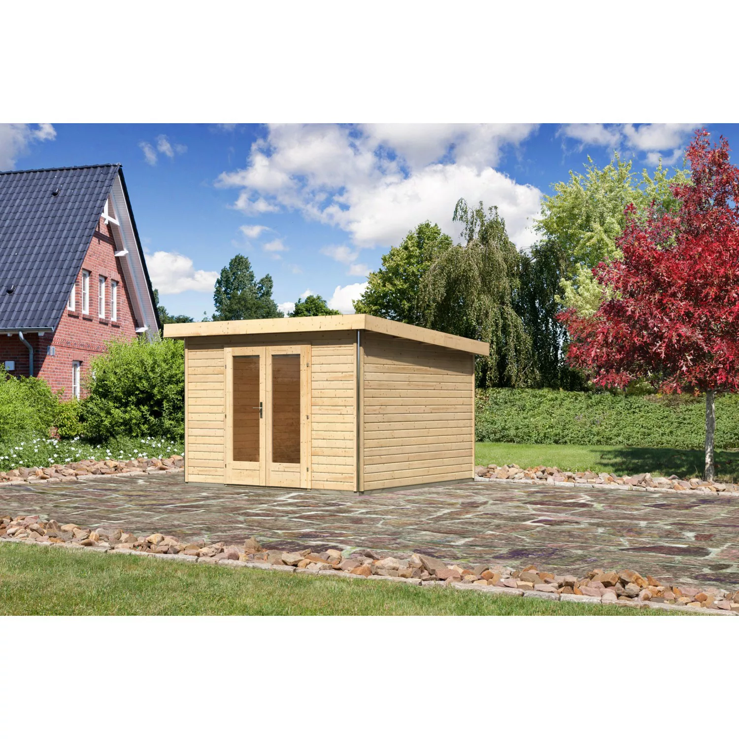 Karibu Holz-Gartenhaus Norrköping Naturbelassen Pultdach 305 cm x 305 cm günstig online kaufen