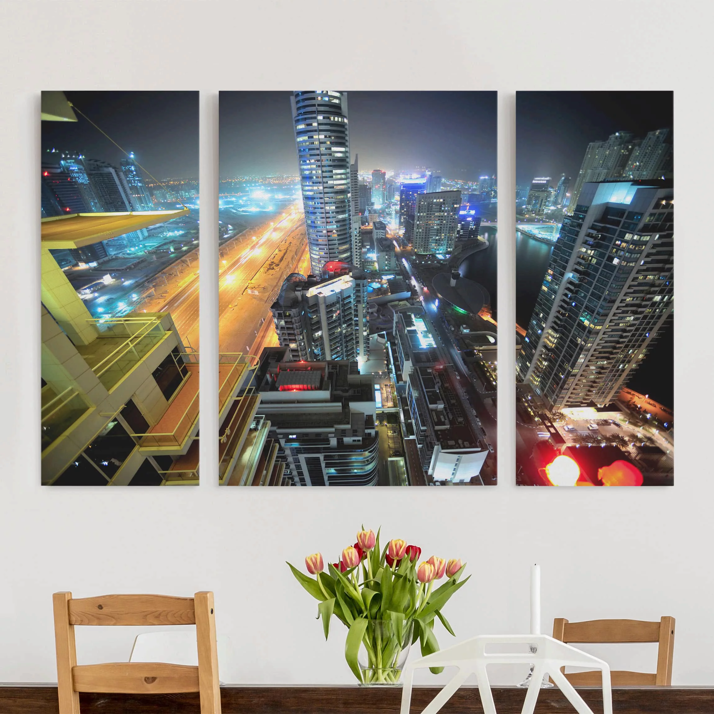 3-teiliges Leinwandbild Architektur & Skyline - Querformat Dubai Lights günstig online kaufen