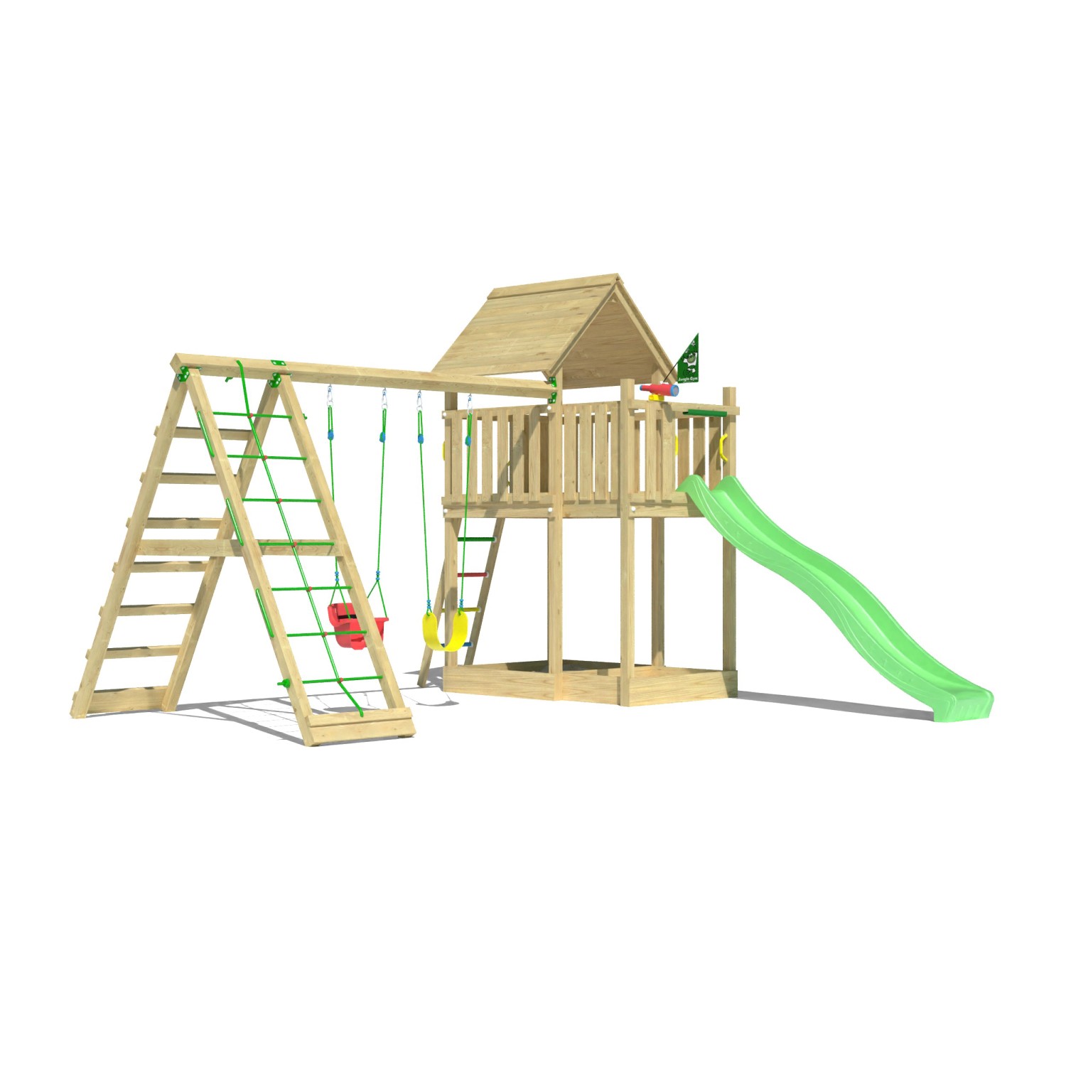 Jungle Gym Spiel Canopy Holz Doppelschaukel Kletterbock Rutsche Hellgrün günstig online kaufen