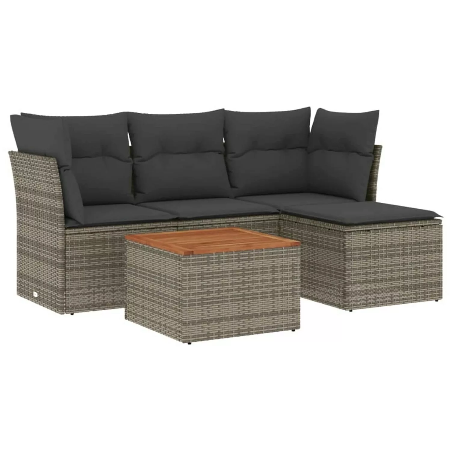 vidaXL 5-tlg Garten-Sofagarnitur mit Kissen Grau Poly Rattan Modell 24 günstig online kaufen