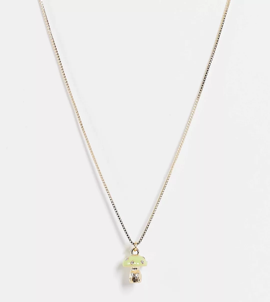 ASOS DESIGN Curve – Goldfarbene Halskette mit Pilzanhänger in Grün günstig online kaufen
