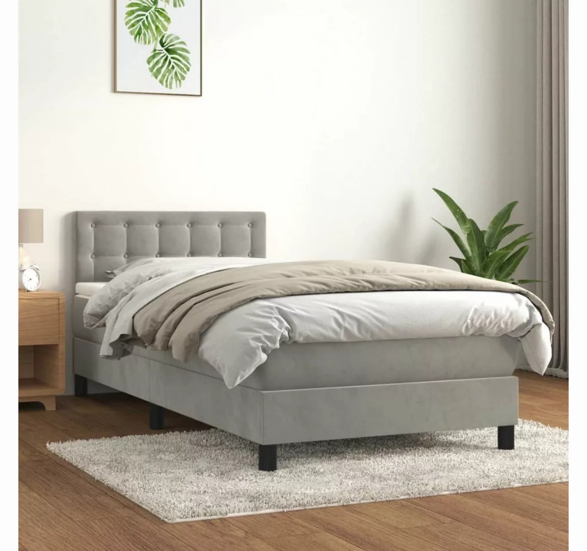 furnicato Bett Boxspringbett mit Matratze Hellgrau 90x190 cm Samt günstig online kaufen