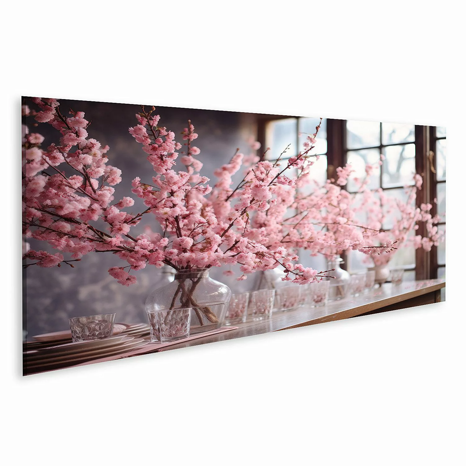 islandburner Leinwandbild Tisch mit rosa Sakura günstig online kaufen