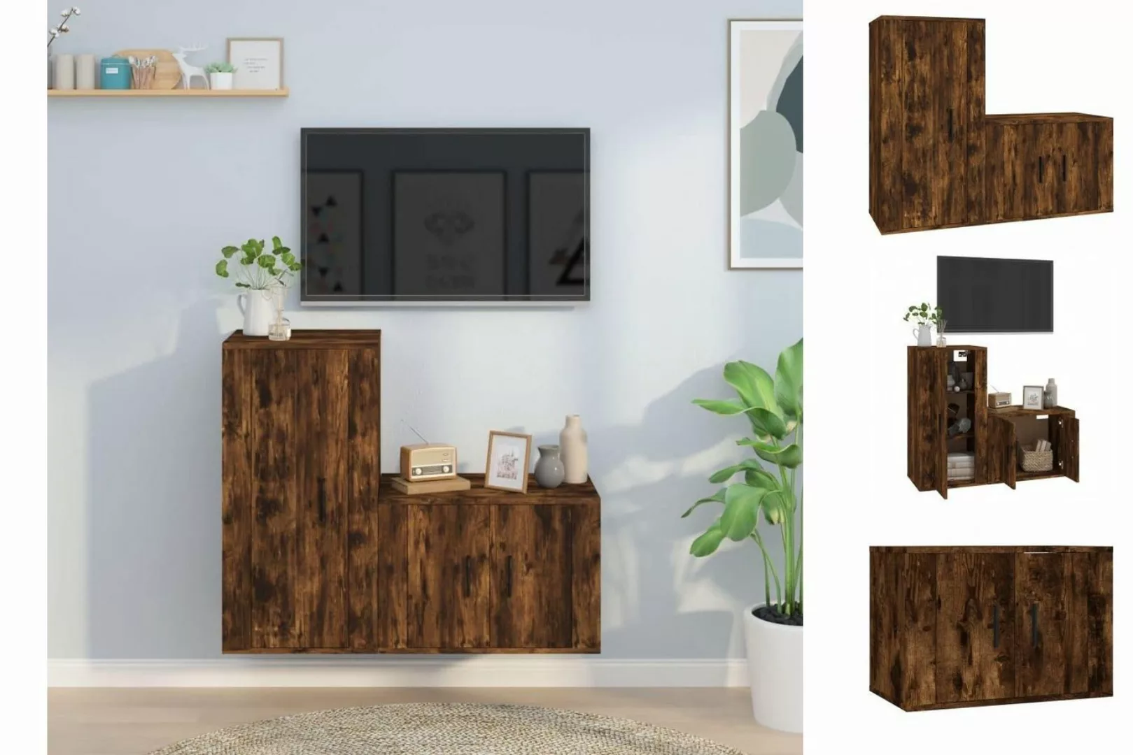 vidaXL TV-Schrank 2-tlg TV-Schrank-Set Räuchereiche Holzwerkstoff günstig online kaufen