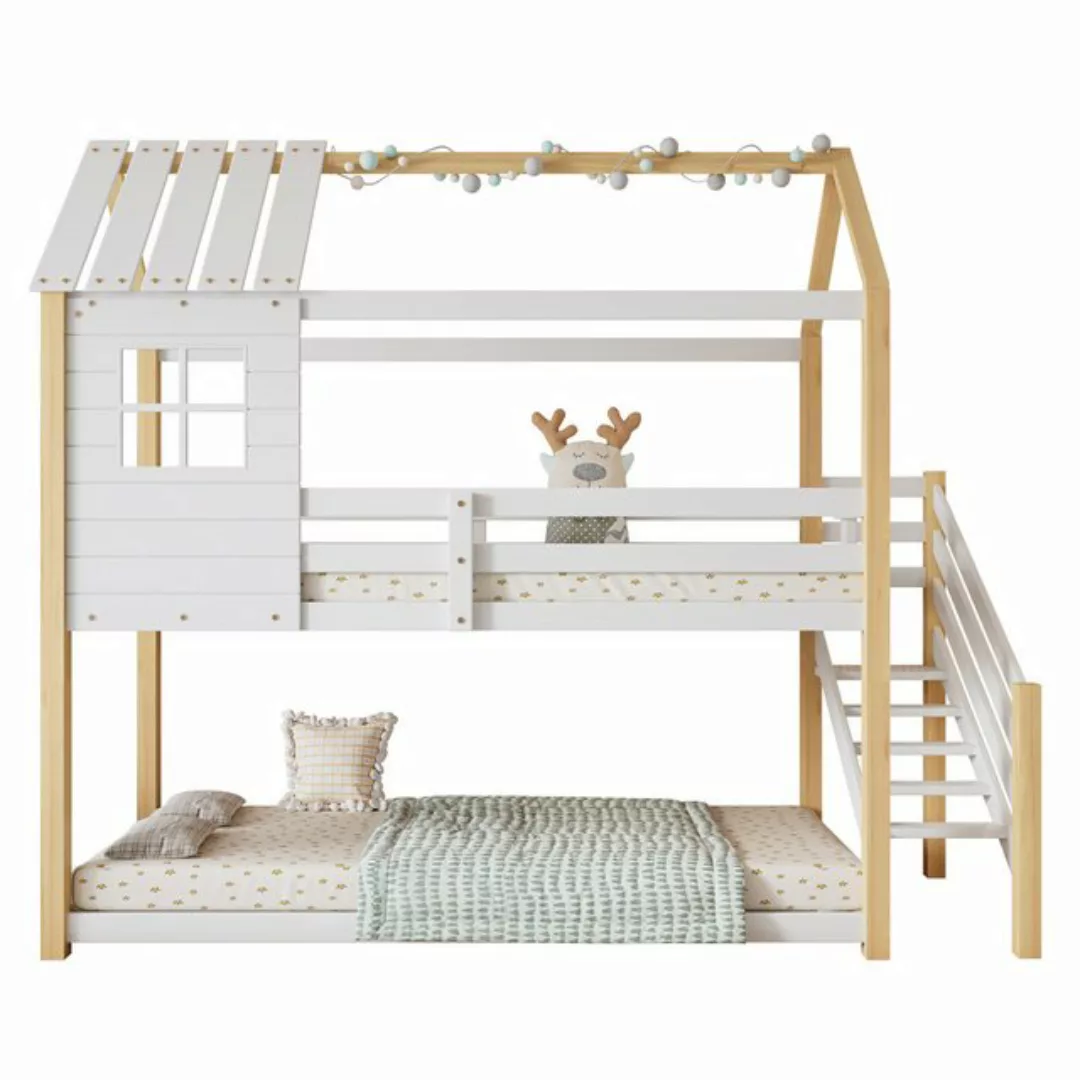 TavilaEcon Etagenbett Hausbett, Kinderbett mit Ecktreppe und Fenster, 90x20 günstig online kaufen