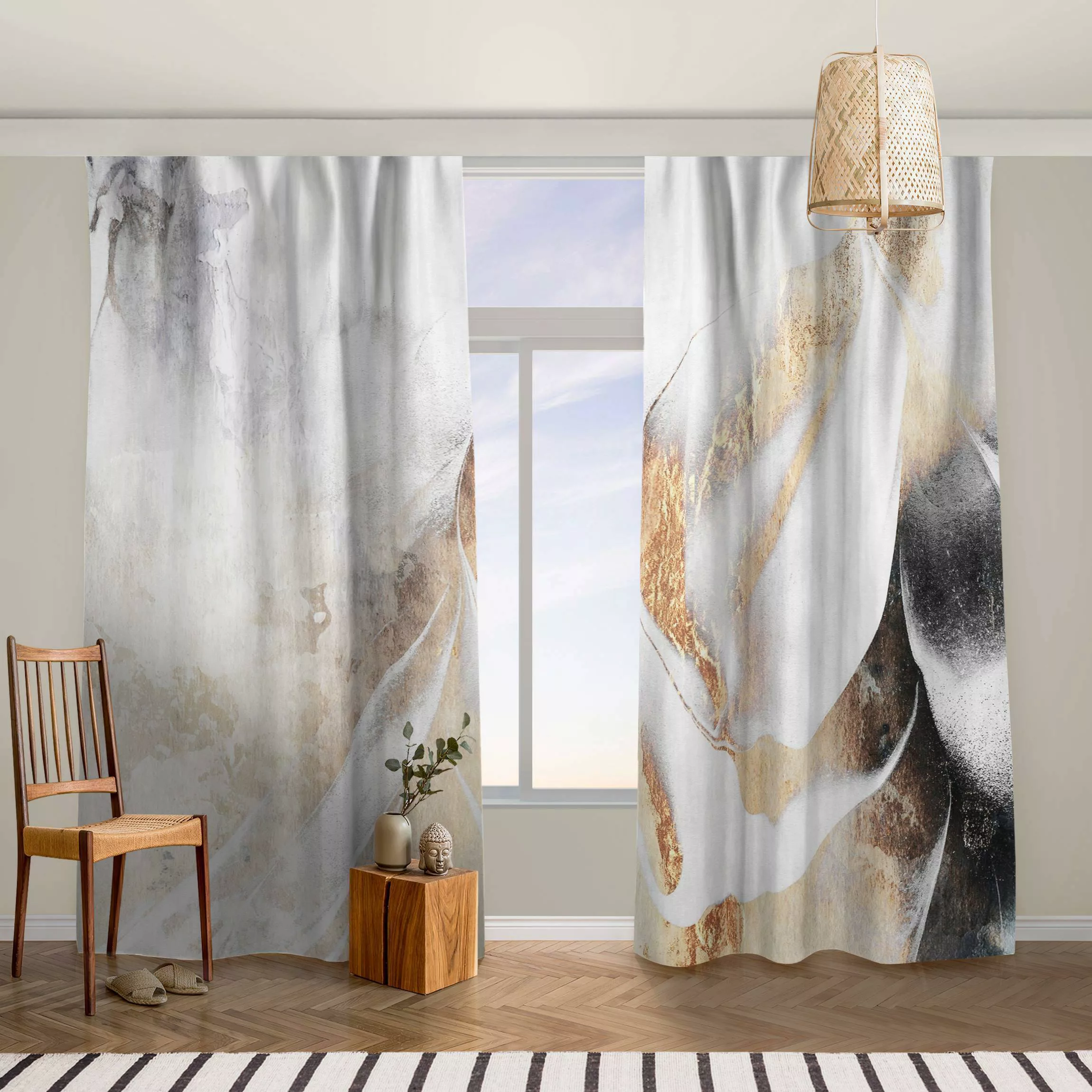 Vorhang Goldene abstrakte Wintermalerei günstig online kaufen