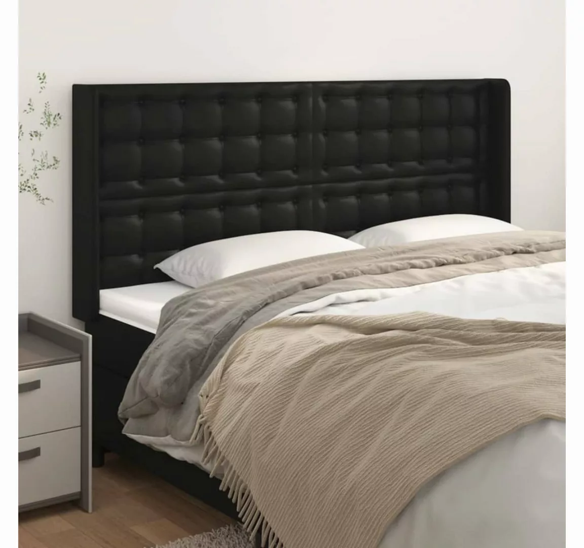 vidaXL Bett, Kopfteil mit Ohren Schwarz 183x16x118/128 cm Kunstleder günstig online kaufen