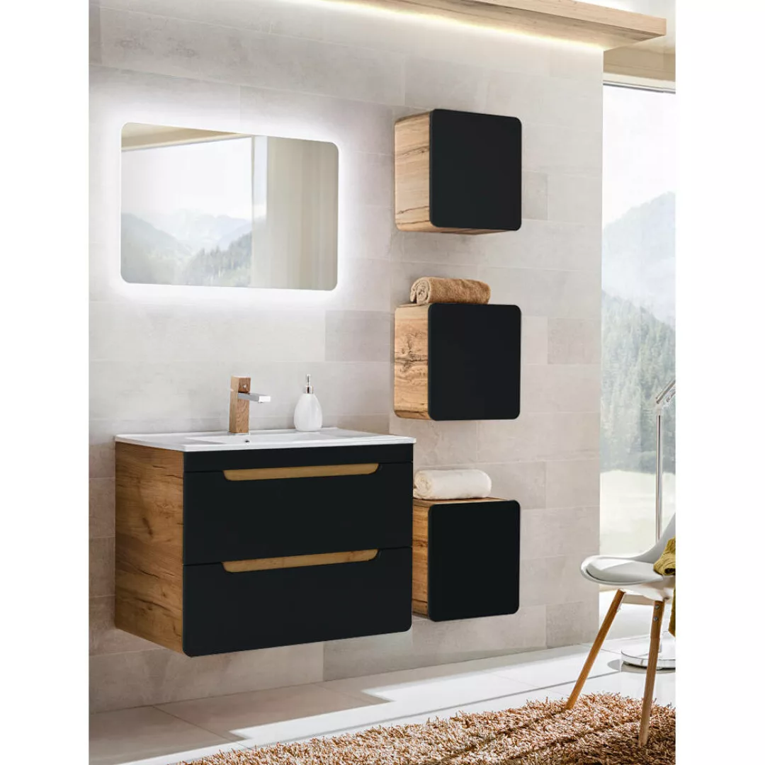 Badezimmer Set in seidenmatt anthrazit mit Wotan Eiche Nb. NEW-LUTON mit 81 günstig online kaufen