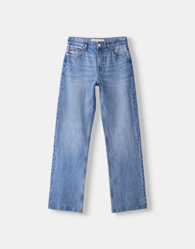 Bershka Straight Fit Jeans Bskteen 42 Ausgewaschenes Blau günstig online kaufen