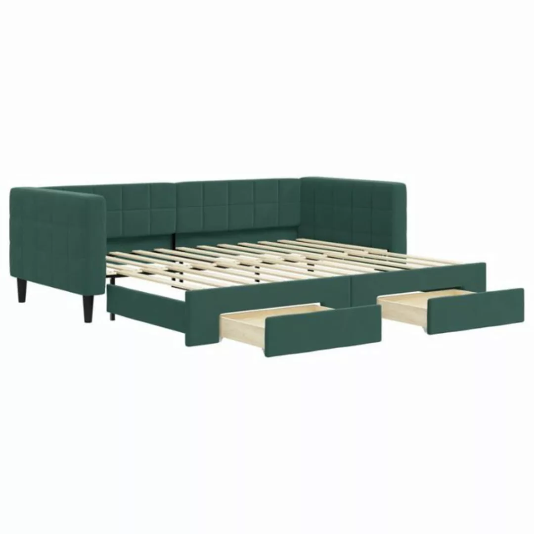 vidaXL Bett, Tagesbett Ausziehbar mit Schubladen Dunkelgrün 90x200 cm Samt günstig online kaufen