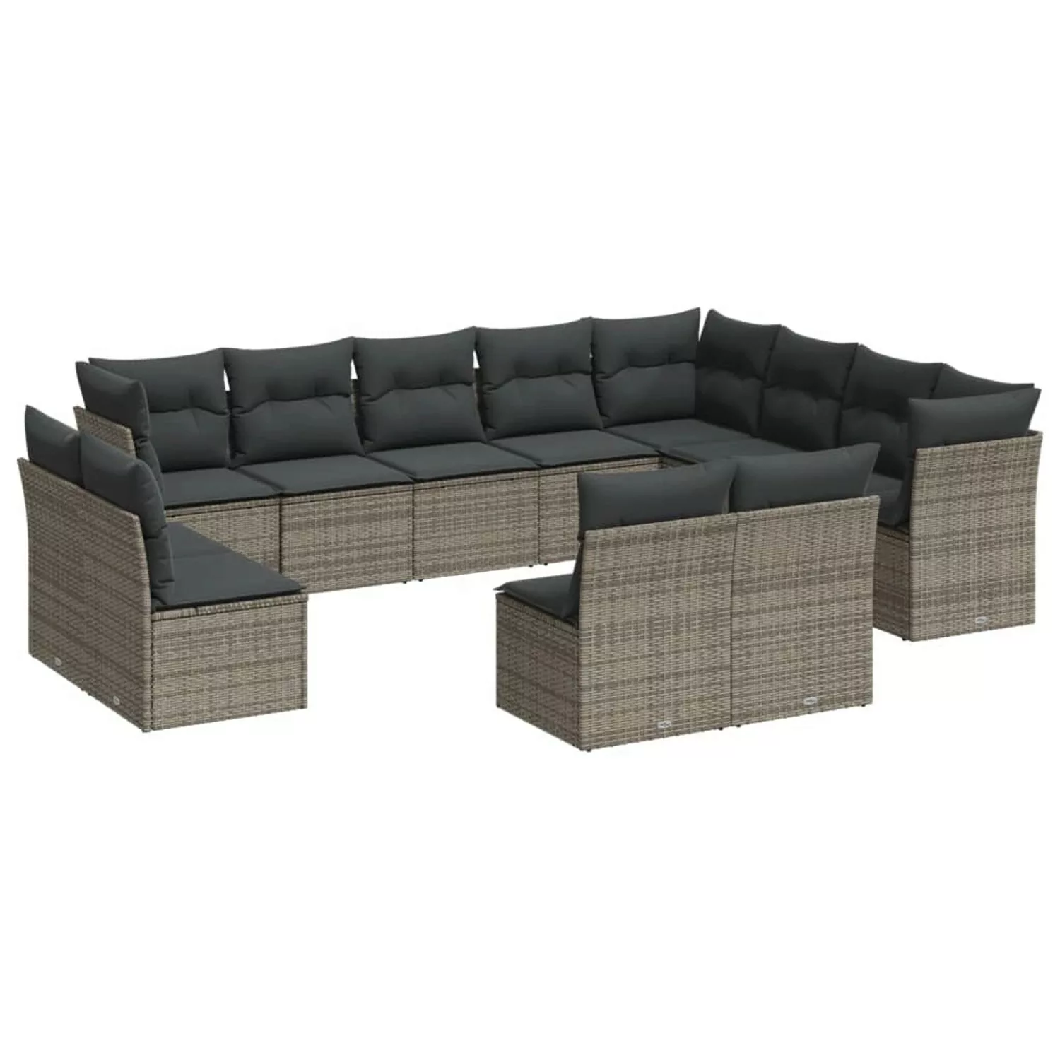 vidaXL 12-tlg Garten-Sofagarnitur mit Kissen Grau Poly Rattan Modell 27 günstig online kaufen