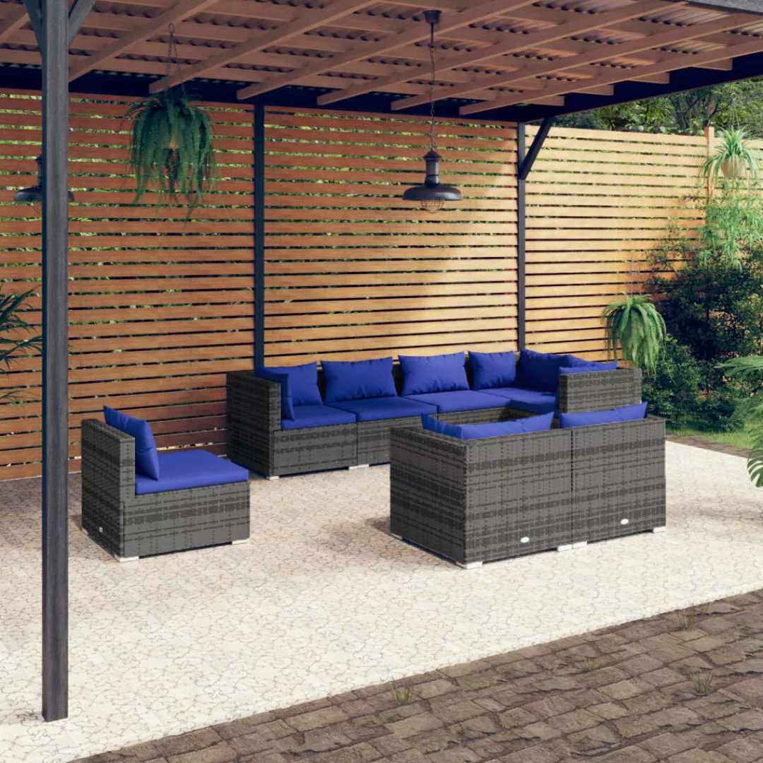 Vidaxl 8-tlg. Garten-lounge-set Mit Kissen Poly Rattan Grau günstig online kaufen