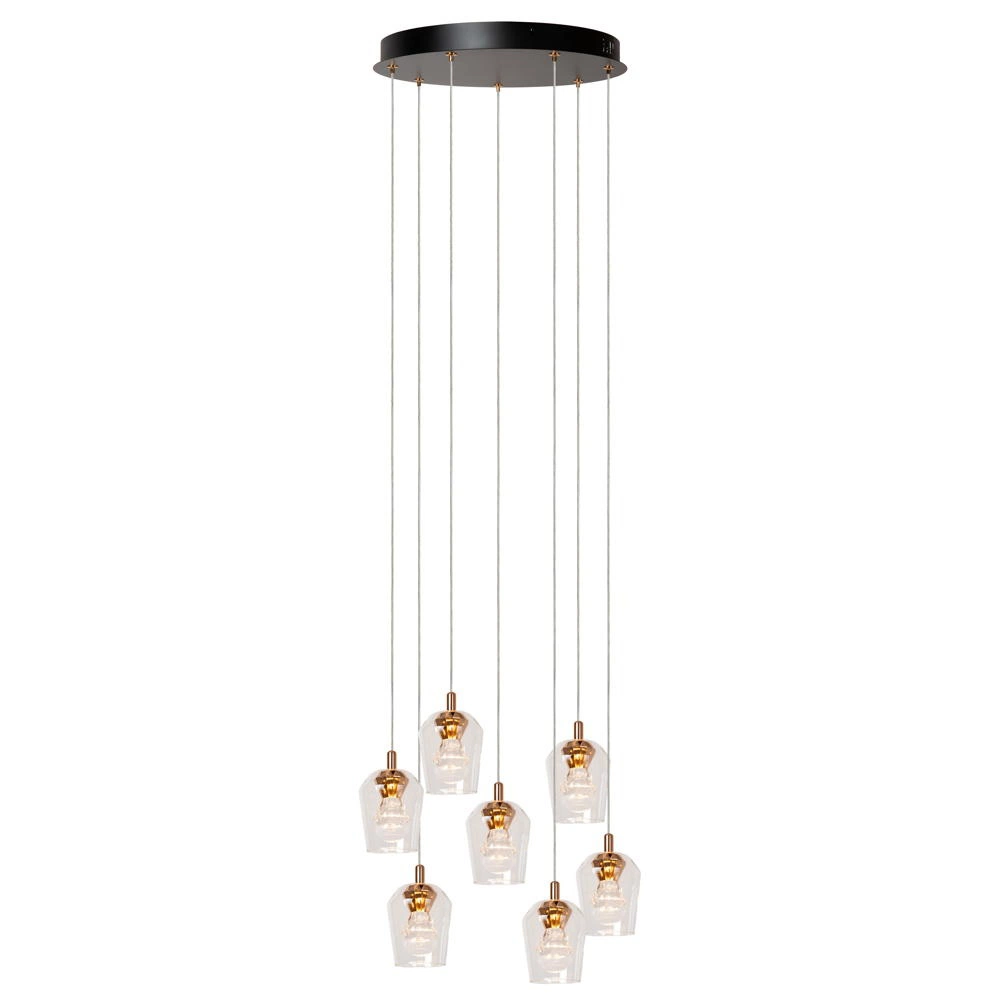 LED Pendelleuchte Berliane in Transparent und Gold 7x 4W 1050lm günstig online kaufen