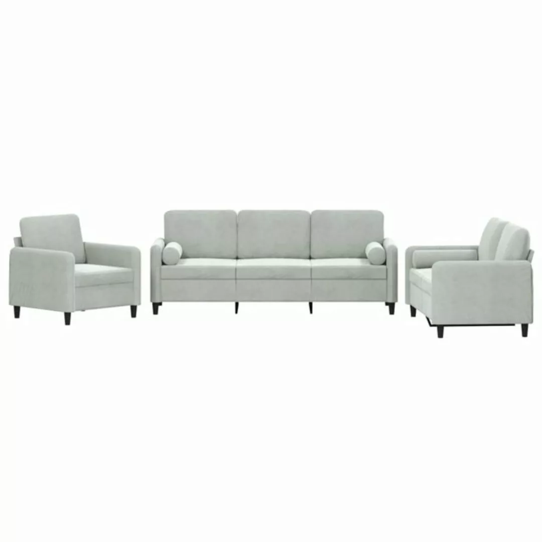 vidaXL Sofa Sofagarnitur Set mit Kissen Samt, 3-tlg., Hellgrau günstig online kaufen