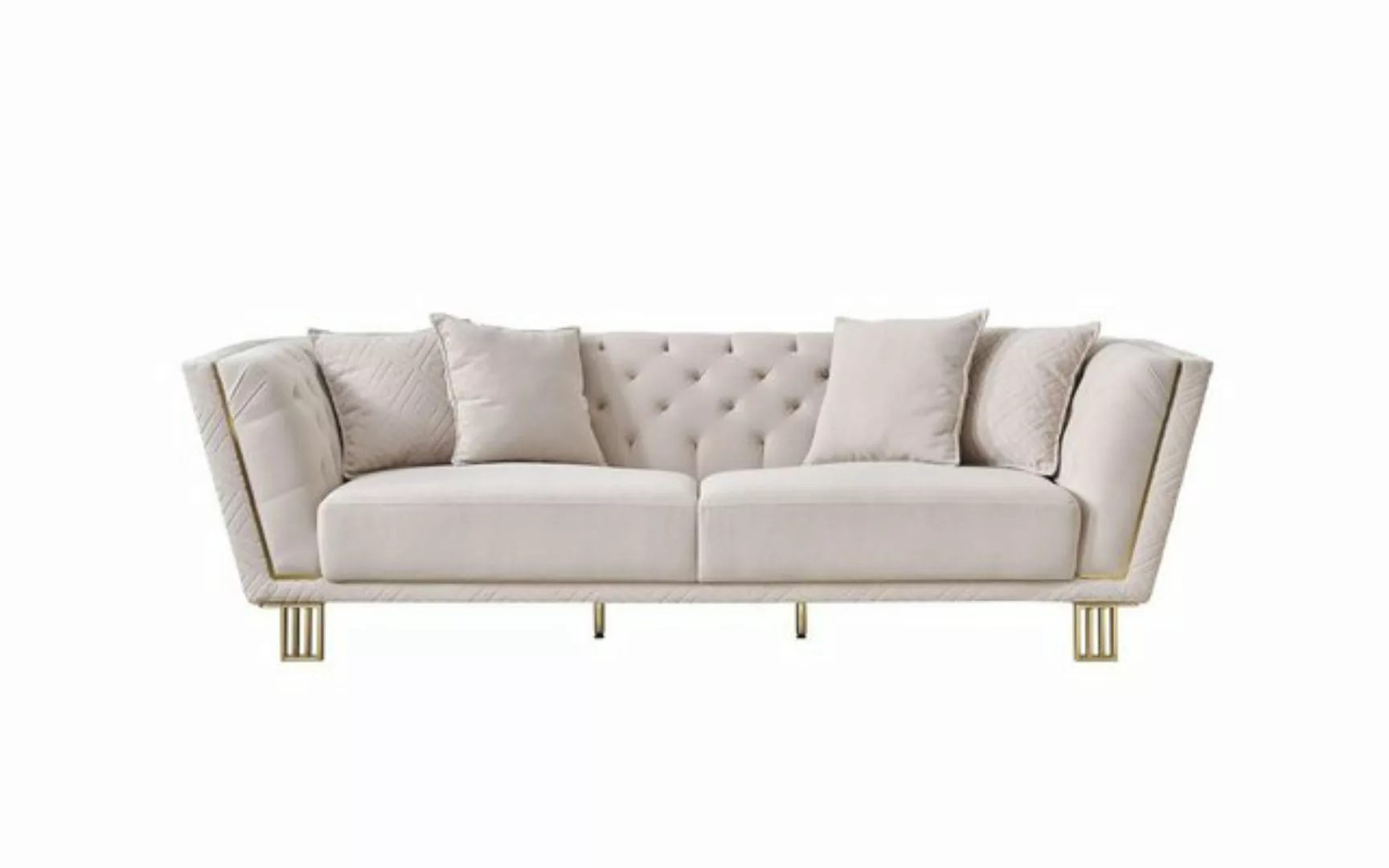 Xlmoebel Sofa Zeitgemäßer Weißer Chesterfield 3-Sitzer Wohnzimmer Stoffsofa günstig online kaufen