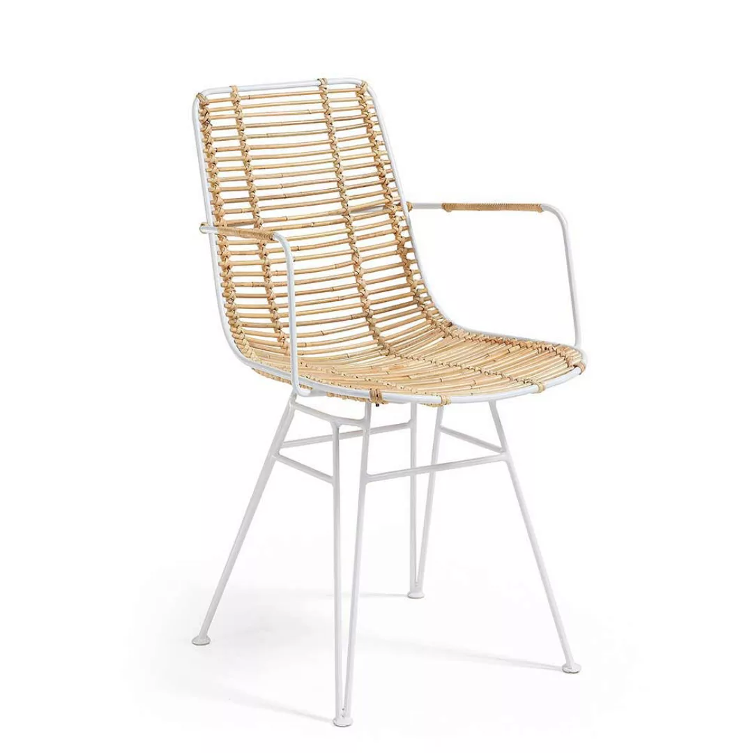 2 Stühle in Weiß Metall und Rattan Armlehnen (2er Set) günstig online kaufen