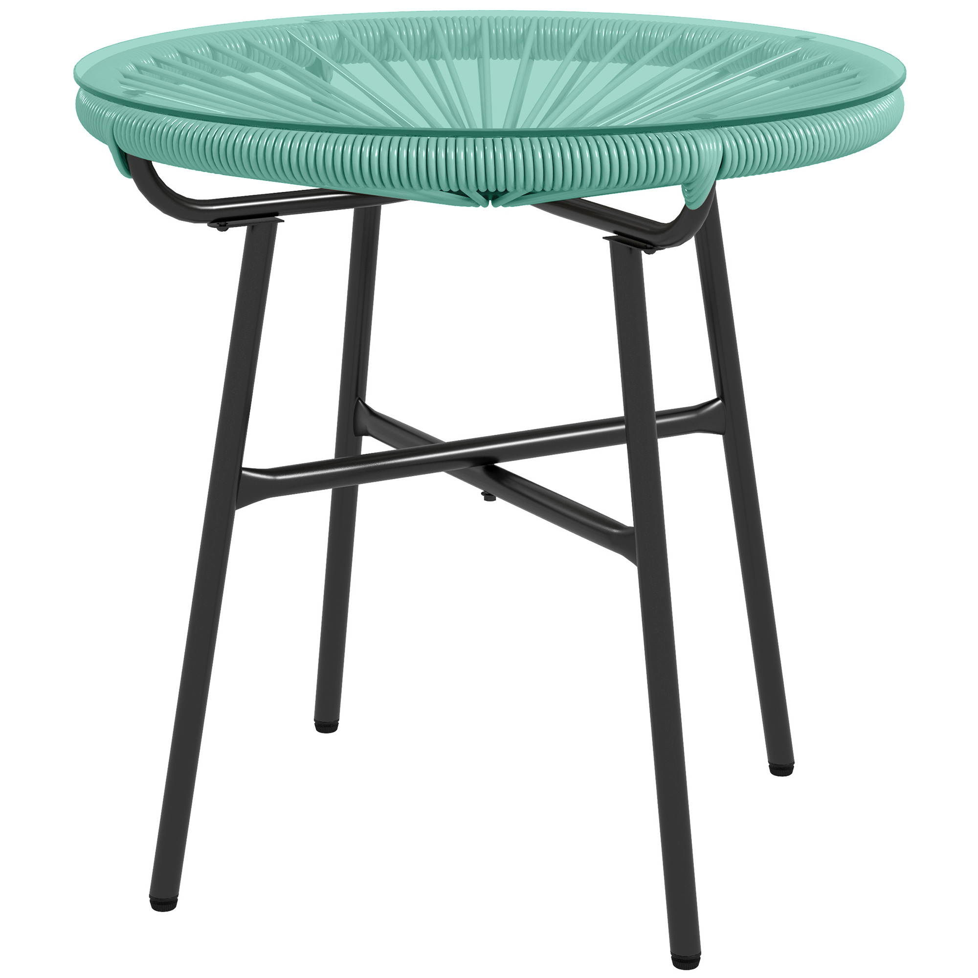 Outsunny Runder Gartentisch aus Rattanimitat mit Metallstruktur und gehärte günstig online kaufen