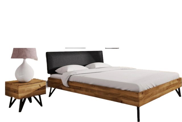 Natur24 Einzelbett Bett Rolo 1 Sonderlänge 140x190 Wildeiche mit Polsterkop günstig online kaufen