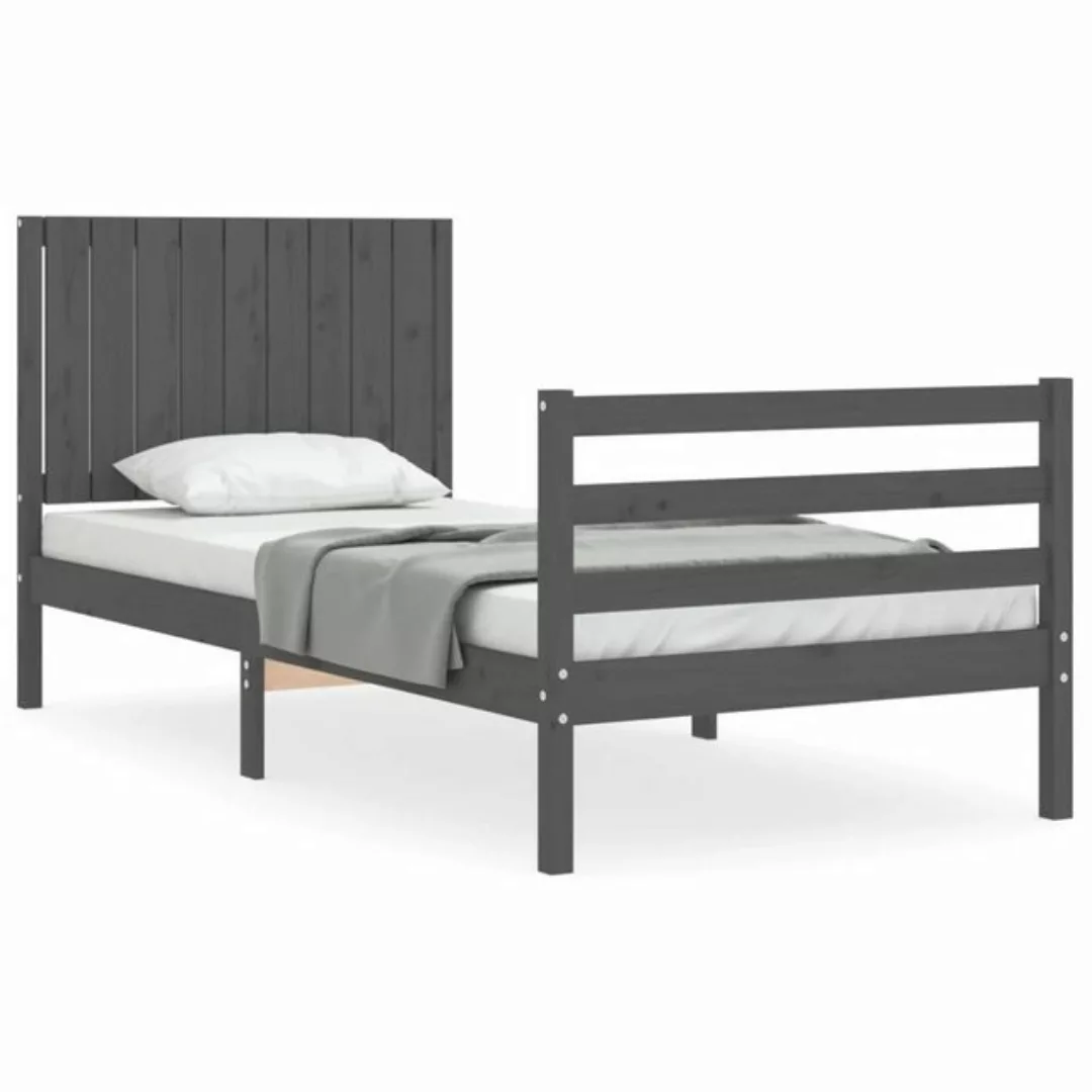 vidaXL Bett Massivholzbett mit Kopfteil Grau 90x200 cm günstig online kaufen