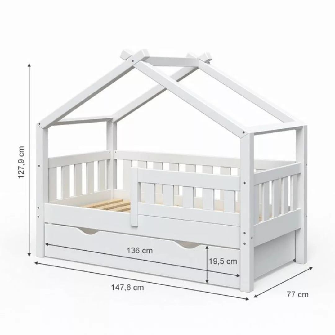 VitaliSpa Design Kinderbett 140 x 70 cm Weiß mit Bettschublade Lattenrost u günstig online kaufen