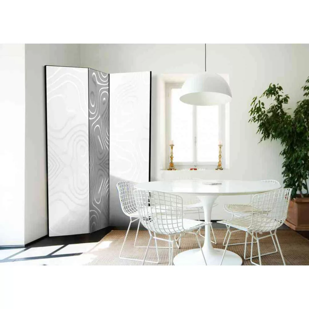 Design Paravent mit Moire Stoff Muster Weiß günstig online kaufen