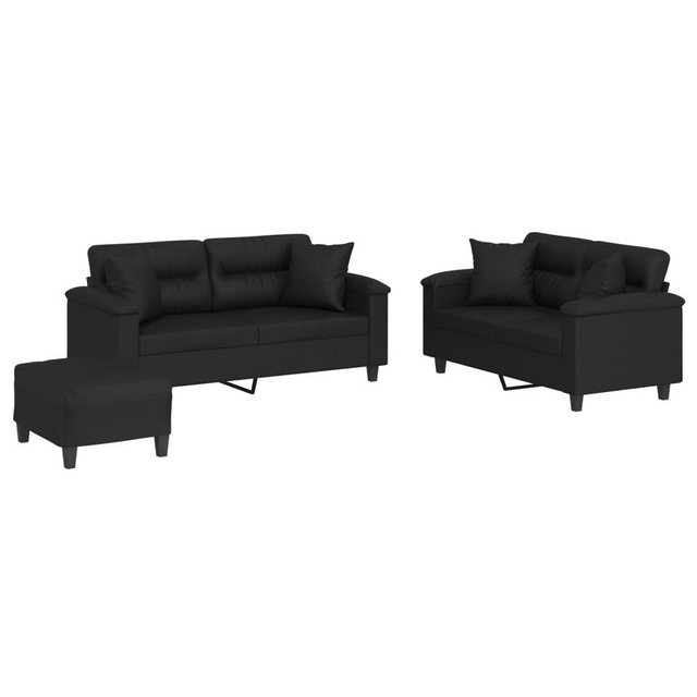 vidaXL Sofa Sofagarnitur Set mit Kissen Kunstleder, 3-tlg., Schwarz günstig online kaufen