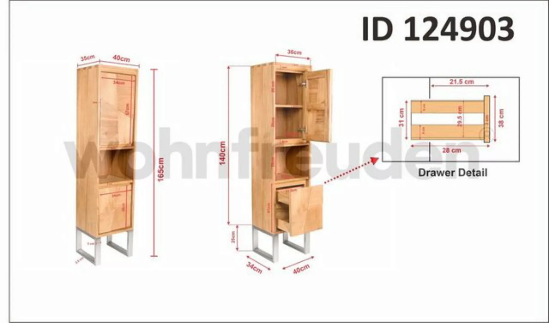 wohnfreuden Hochschrank Teakholz Hochschrank SAVANNA 165 cm günstig online kaufen