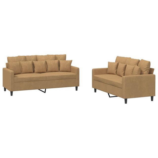 vidaXL Sofa Sofagarnitur Set mit Kissen Samt, 2-tlg., Braun günstig online kaufen