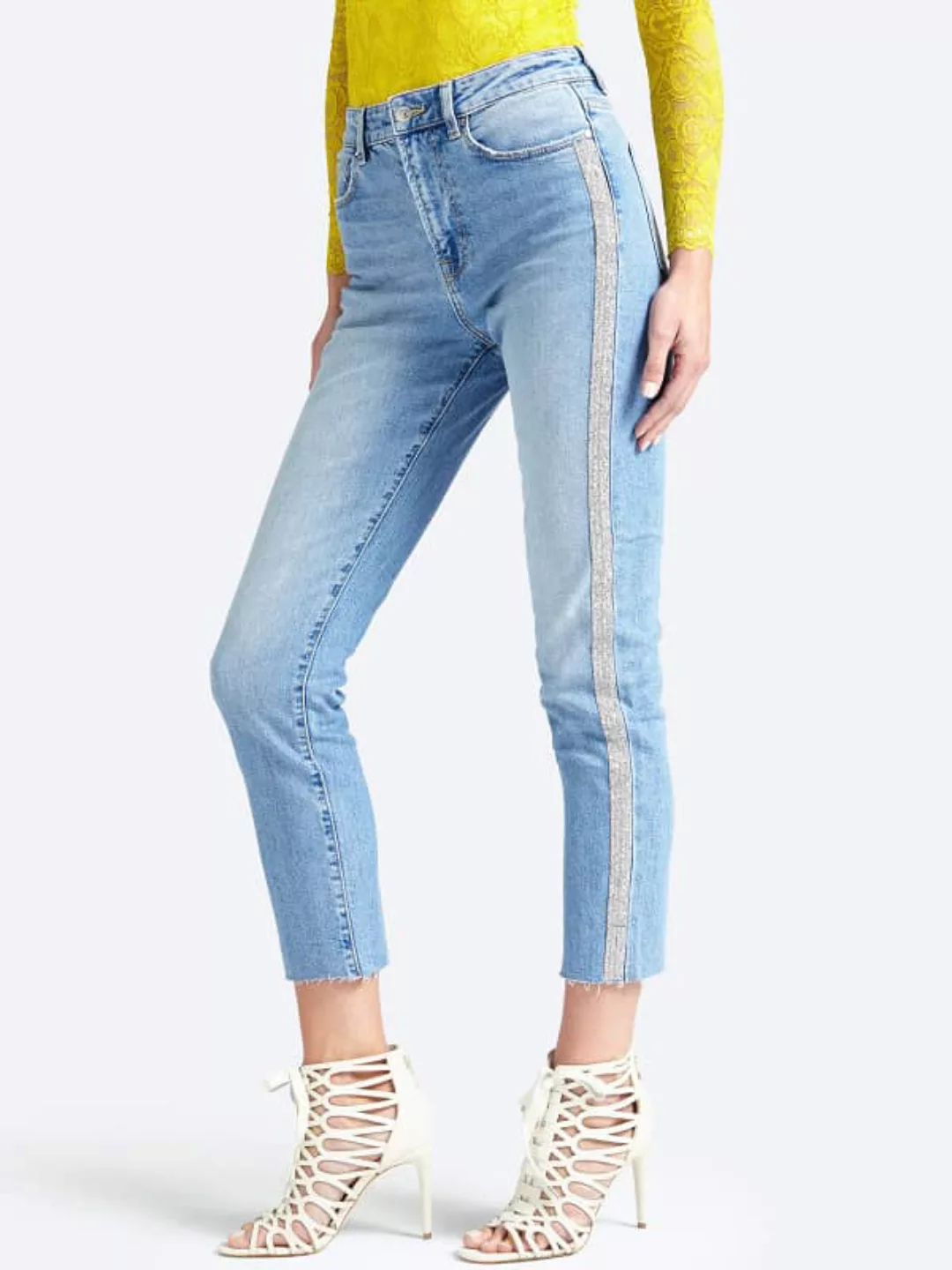 Jeans Used-Optik Streifen Glitter günstig online kaufen