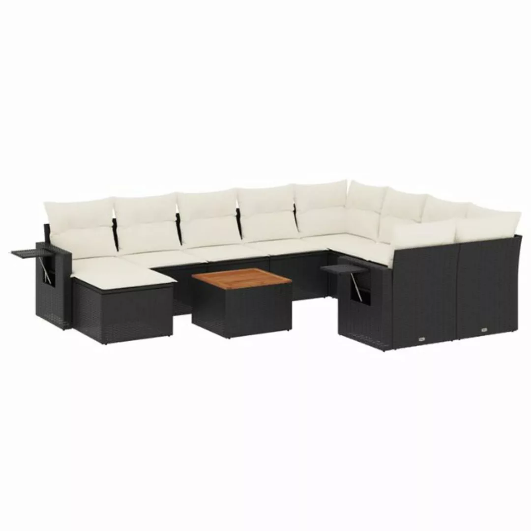 vidaXL Sofaelement 11-tlg. Garten-Sofagarnitur mit Kissen Schwarz Poly Ratt günstig online kaufen