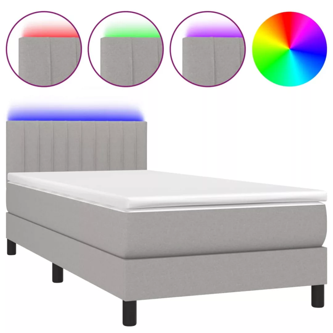 Vidaxl Boxspringbett Mit Matratze & Led Hellgrau 80x200 Cm Stoff günstig online kaufen